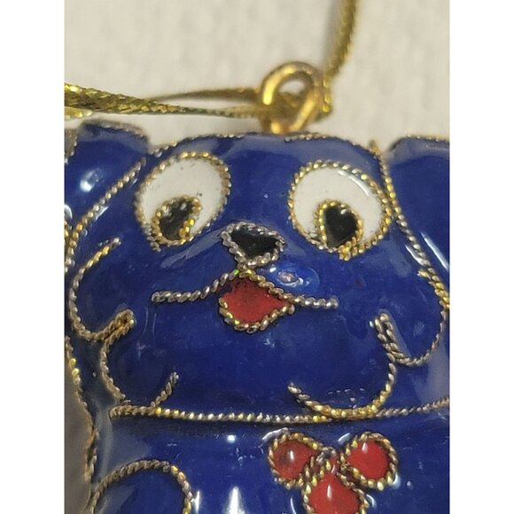 Cloisonné Enamel Blue Dog Ornament With Gold Accents & Floral Pattern - Picture 6 of 8